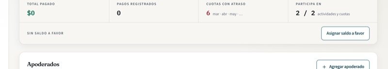 Ficha del alumno con el botón Asignar saldo a favor