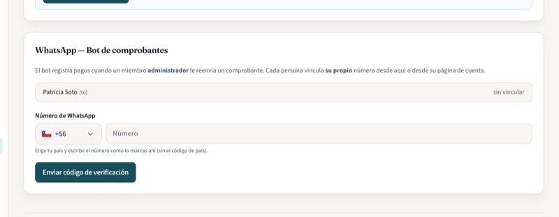 La tarjeta del bot con el campo para el número de WhatsApp