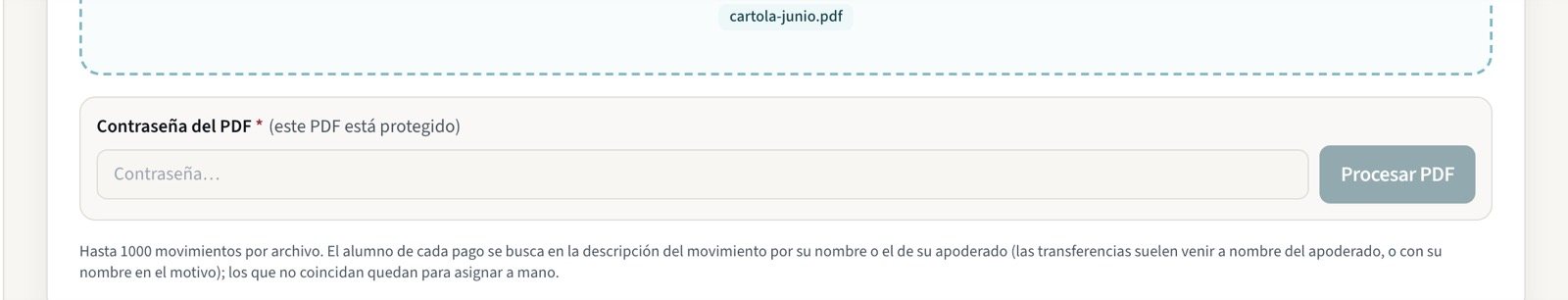 La app detecta que el PDF está protegido y pide la contraseña