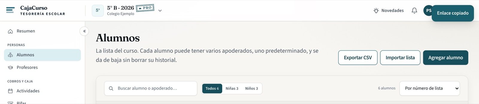 El aviso de la app confirmando que el enlace quedó copiado