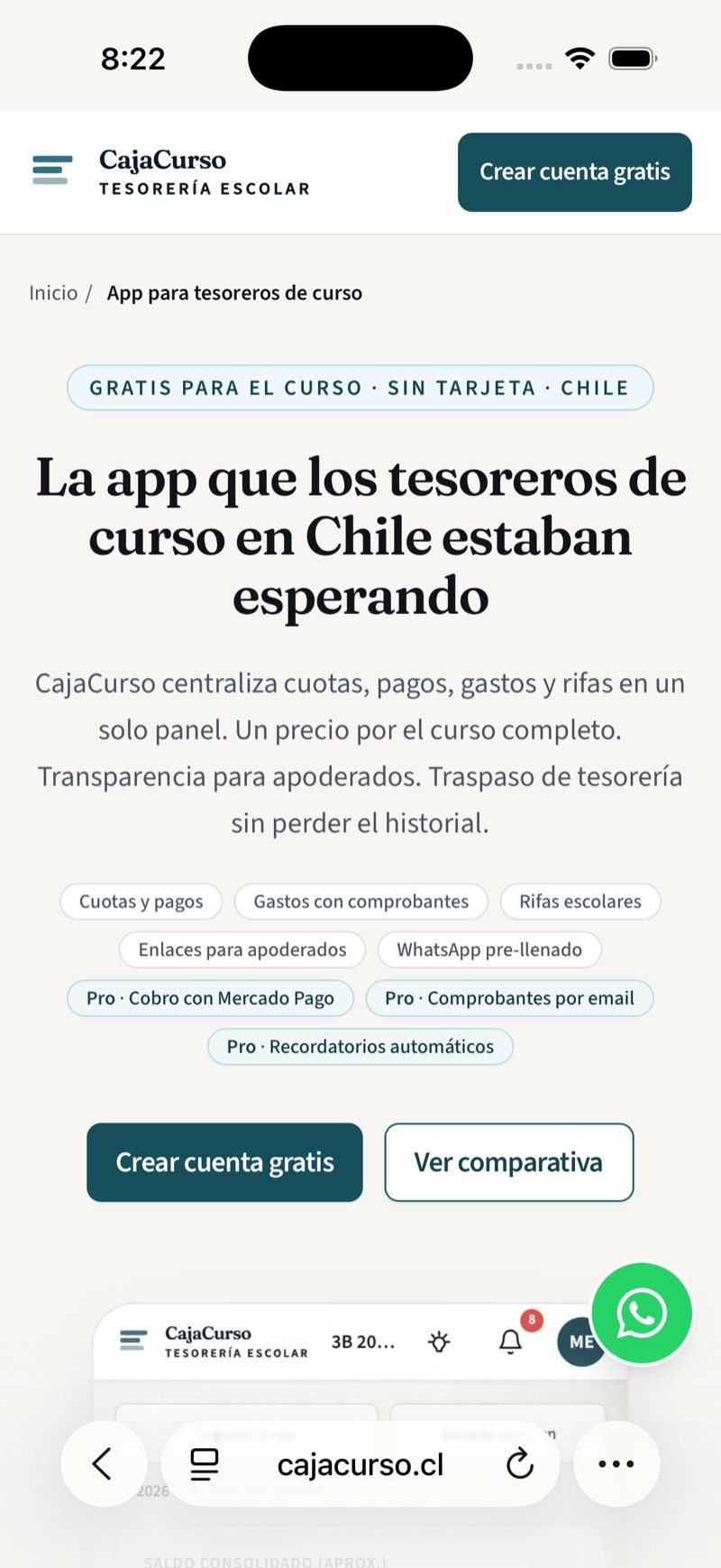 CajaCurso abierto en Safari en un iPhone