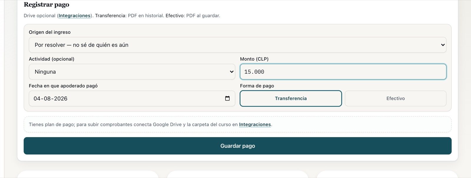 El formulario con el origen por resolver