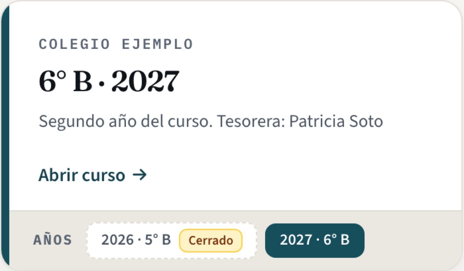 Tarjeta del curso con los dos años en la tira de abajo