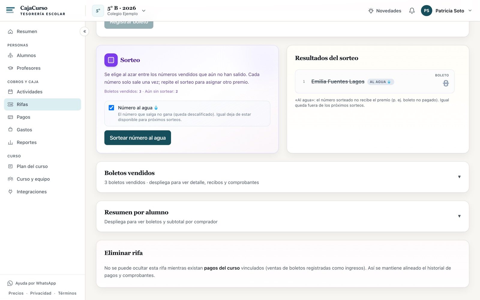 El resultado con un número al agua, tachado y etiquetado