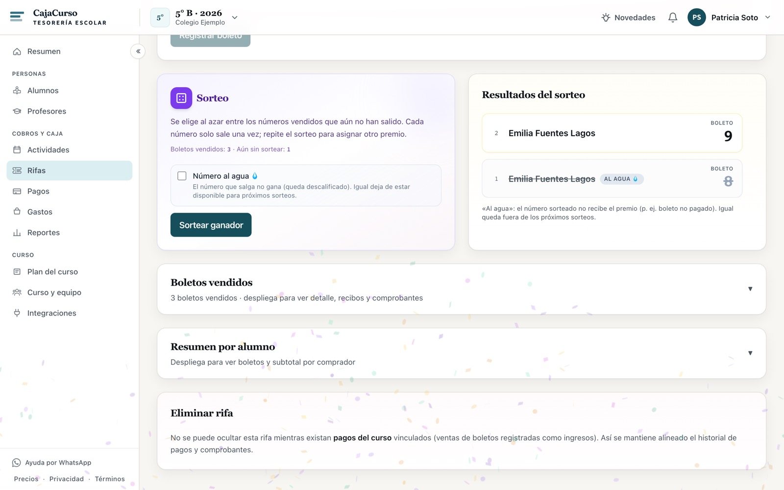 El resultado del sorteo con el ganador y su número