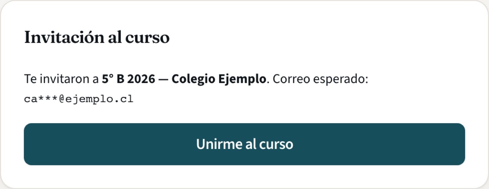Pantalla de invitación al curso con el botón Unirme al curso